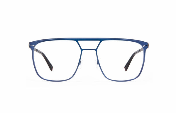 Image of Cheeterz Club eyewear. Photo of square eyeglasses with clear lenses and blue light blocking technology. The frames are medium width with a navigator shape and a blue color, suitable for square, oval, and round face shapes. These glasses can be used as reading glasses with blue light glasses.