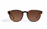 Image of Cheeterz Club eyewear. Photo of round sunglasses with brown tinted lenses. The frames are medium width with black and golden brown color and marble print. Suitable for square, oval, and oblong face shapes. 