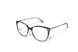 Image of Cheeterz Club eyewear. Photo of cat eye eyeglasses with clear lenses and blue light blocking technology. The frames are small width with smokey gray color and various shades of gray to accent, suitable for square, oval, and heart shaped face shapes. These glasses can be used as reading glasses with blue light glasses.
