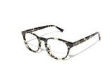 Image of Cheeterz Club eyewear. Photo of round eyeglasses with clear lenses and blue light blocking technology. The frames are medium width with green and black camo print. Suitable for square, oval, and oblong face shapes. These glasses can be used as reading glasses with blue light glasses.