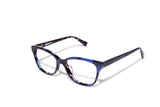 Image of Cheeterz Club eyewear. Photo of rectangle eyeglasses with clear lenses and blue light blocking technology. The frames are small width with blue and black color. Suitable for round, oval, and heart shaped face shapes. These glasses can be used as reading glasses with blue light glasses.