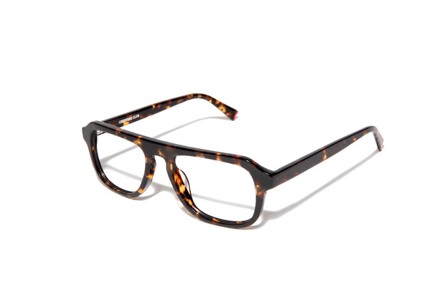 Image of Cheeterz Club eyewear. Photo of retro rectangle eyeglasses with clear lenses and blue light blocking technology. The frames are medium width with golden and honey brown color. Suitable for round, oval, and oblong face shapes. These glasses can be used as reading glasses with blue light glasses.