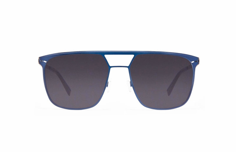 Image of Cheeterz Club eyewear. Photo of square sunglasses with gray tinted lenses. The frames are medium width with a navigator shape and a blue color, suitable for square, oval, and round face shapes. 
