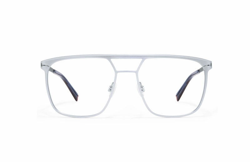 Image of Cheeterz Club eyewear. Photo of square eyeglasses with clear lenses and blue light blocking technology. The frames are medium width with a navigator shape and a silver color, suitable for square, oval, and round face shapes. These glasses can be used as reading glasses with blue light glasses.
