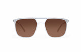 Image of Cheeterz Club eyewear. Photo of square sunglasses with brown tinted lenses. The frames are medium width with a navigator shape and a gray color, suitable for square, oval, and round face shapes.
