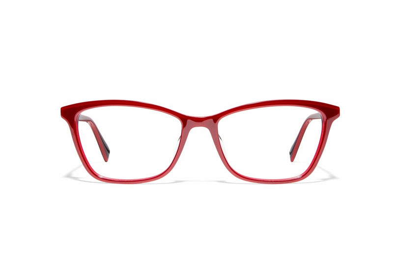 Image of Cheeterz Club eyewear. Photo of cat eye eyeglasses with clear lenses and blue light blocking technology. The frames are medium width with red color. Suitable for round, oval, and heart shaped face shapes. These glasses can be used as reading glasses with blue light glasses.
