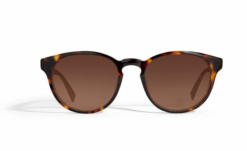 Image of Cheeterz Club eyewear. Photo of round sunglasses with brown tinted lenses. The frames are medium width with black and golden brown color and marble print. Suitable for square, oval, and oblong face shapes. 
