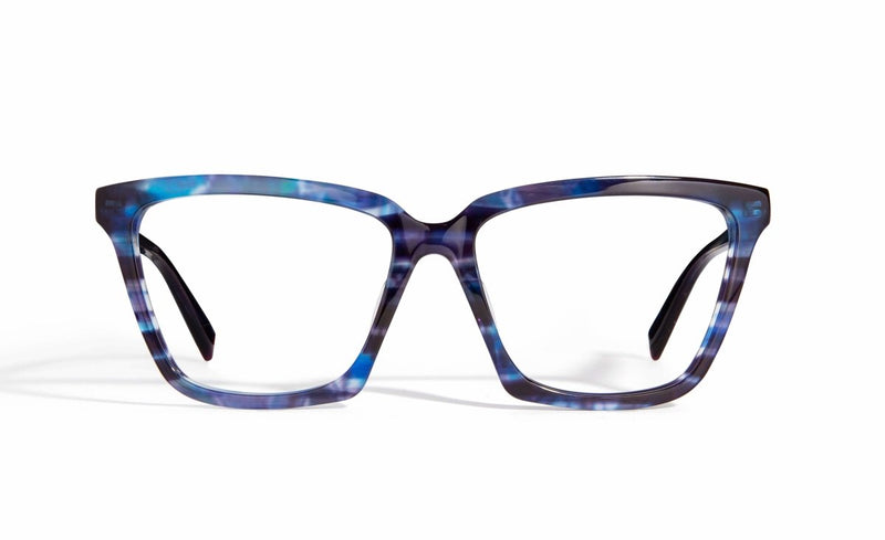 Image of Cheeterz Club eyewear. Photo of cat eye eyeglasses with clear lenses and blue light blocking technology. The frames are medium width with light and dark blue color. Suitable for round, oval, and heart shaped face shapes. These glasses can be used as reading glasses with blue light glasses.