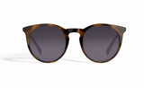 Image of Cheeterz Club eyewear. Photo of retro classic round sunglasses with gray tinted lenses. The frames are medium width and light and dark brown color. Suitable for square, oval, and oblong shaped face shapes. 