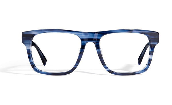 Image of Cheeterz Club eyewear. Photo of chunky square eyeglasses with clear lenses and blue light blocking technology. The frames are wide width with blue and black color. Suitable for round, oval, and square face shapes. These glasses can be used as reading glasses with blue light glasses.