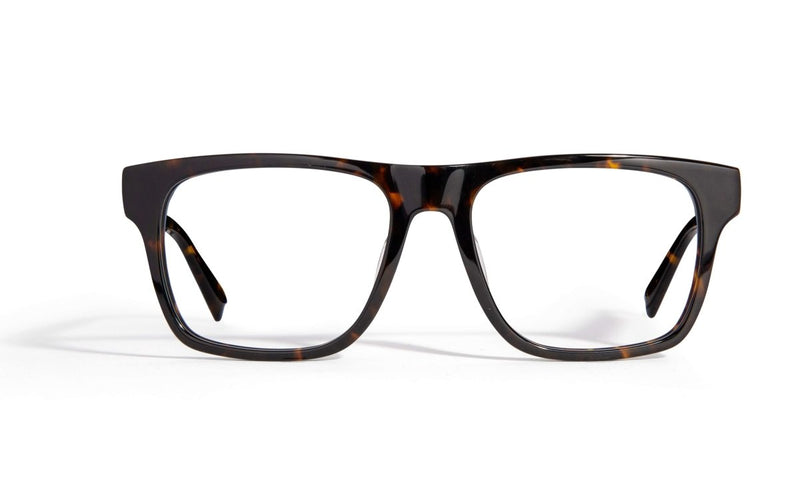 Image of Cheeterz Club eyewear. Photo of chunky square eyeglasses with clear lenses and blue light blocking technology. The frames are wide width with espresso and golden brown color. Suitable for round, oval, and square face shapes. These glasses can be used as reading glasses with blue light glasses.