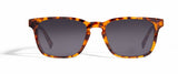 Image of Cheeterz Club eyewear. Photo of retro rectangle eyeglasses with gray tinted lenses. The frames are wide width with honey, golden brown, and dark brown  color. Suitable for round, oval, and square face shapes. 