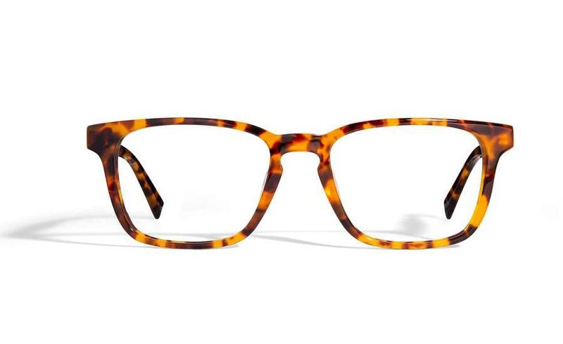  Image of Cheeterz Club eyewear. Photo of retro rectangle eyeglasses with clear lenses and blue light blocking technology. The frames are wide width with honey, golden brown, and dark brown  color. Suitable for round, oval, and square face shapes. These glasses can be used as reading glasses with blue light glasses.